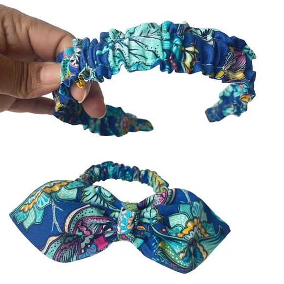 Ruffle Headbands end Scrunchie Set Girls Handmade Hair floral blue - Picture 2 of 13